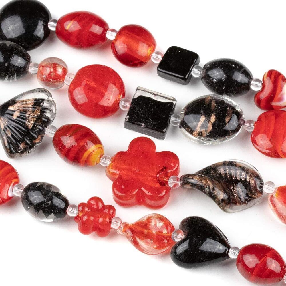 4965 Handmade Lampwork Glass Red and Black Mixed Beads - Bulk 4 Assorted